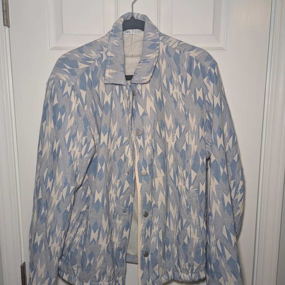 ZARA Snap Front Jacket Womens Medium Southwestern Aztec Design Drawstring Hem